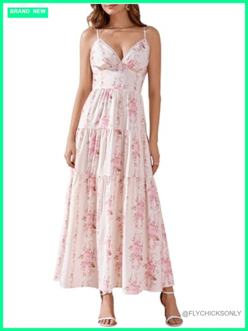 Floral V Neck Maxi Dress Smocked Back Tiered Boho Beach Sundress